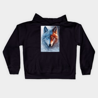 Fire and Ice Wolf Animal Kids Hoodie